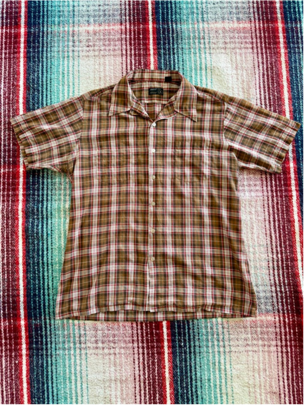 Men's 70s JCPenney Plaid Button Down Shirt L Brown Red